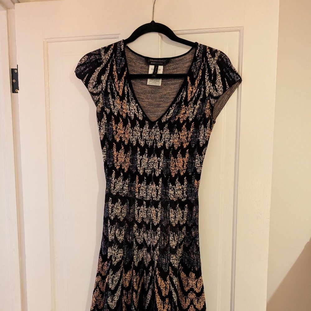 BCBGMAXAZRIA Violet Feather Jacquard A-Line Sweater Dress